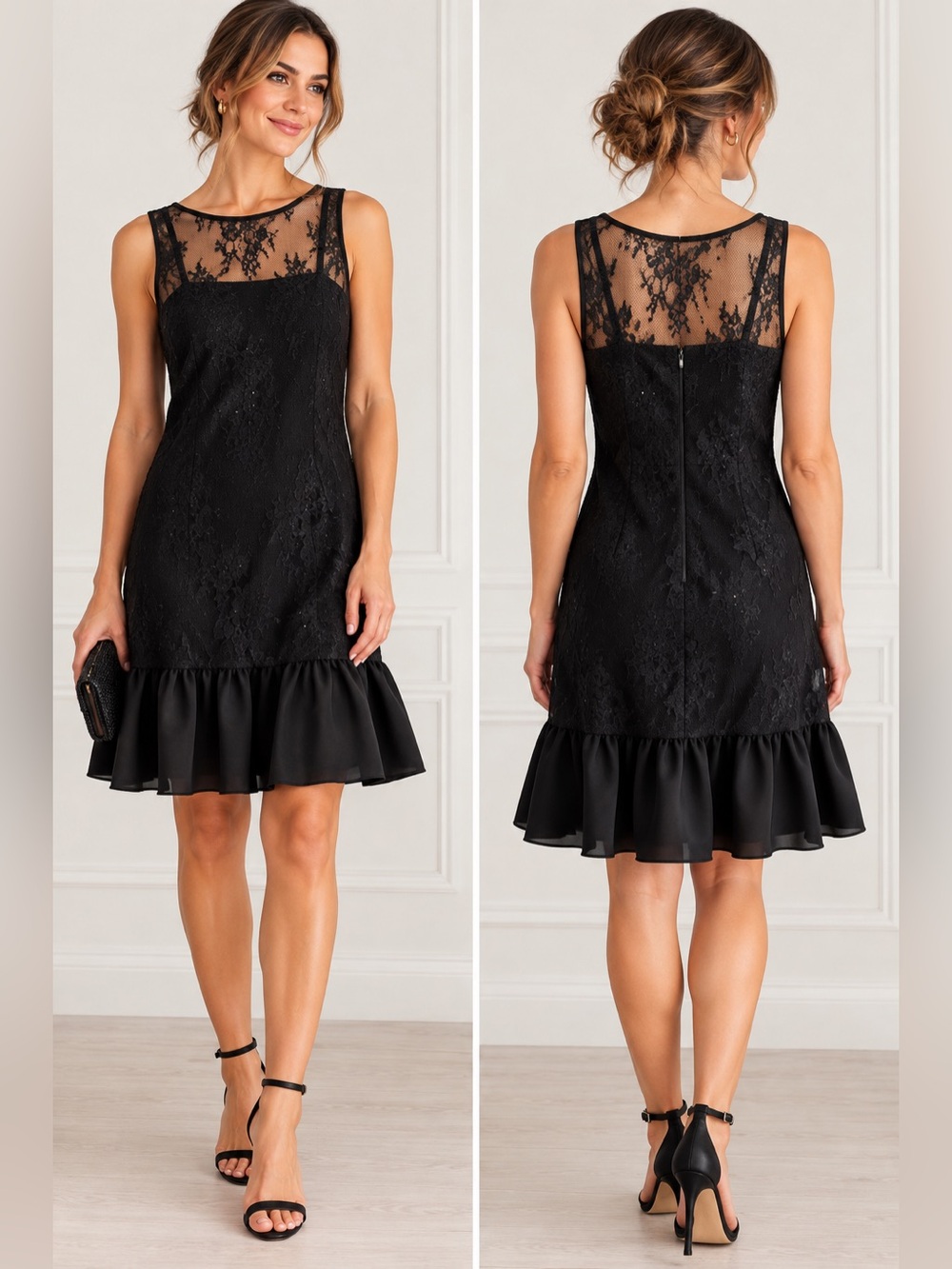 Pearl by Georgina Chapman of Marchesa Black Lace Beaded Ruffle Dress Size 6